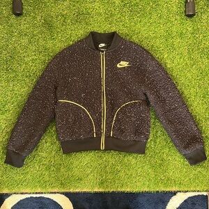 Nike Girls’ Black Speckled Zip-Up Track Jacket w/ Gold Accents, Girl Size M